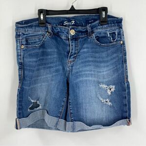 Seven7 Women's Easy Fit Blue Distressed Denim Shorts size 8